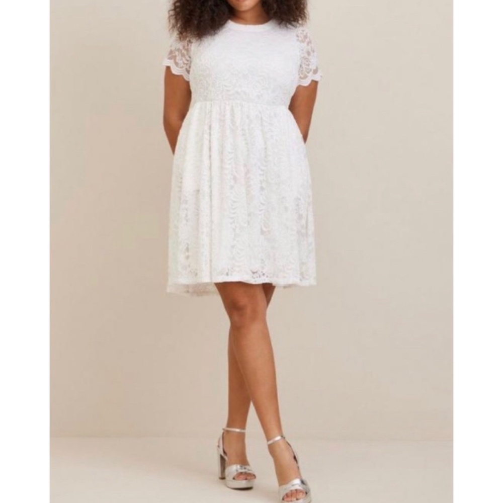 🆕 White Mini Lace Fit & Flare Dress 3 3X 22 24 NWT Torrid New! spring summer